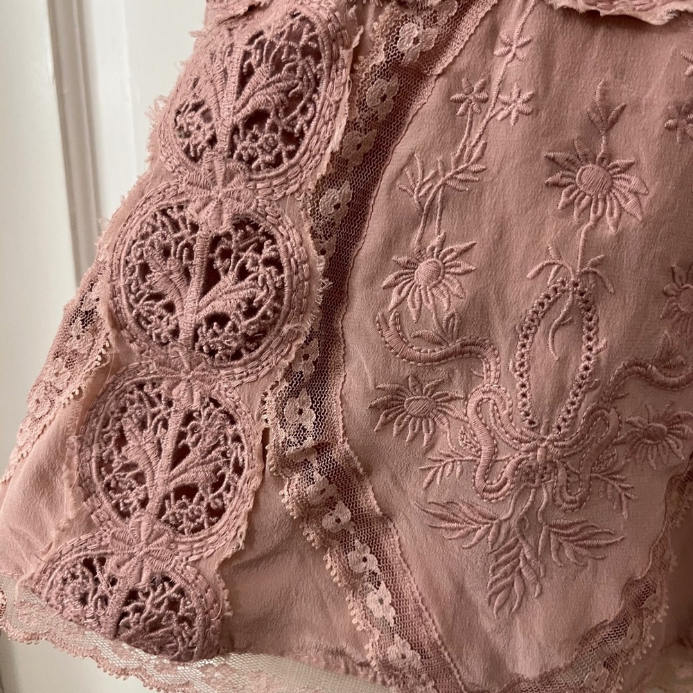 VTG Y2K Embroidered Silk Lace Bebe Halter Top XS Boho Romantic Fairy Victorian - Picture 2 of 6